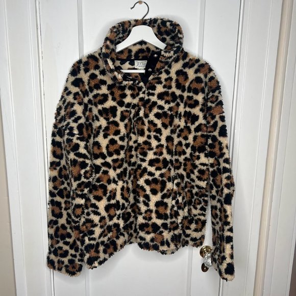 J.Crew Snap Collar Sherpa Sweatshirt in Leopard - L - Picture 2 of 8